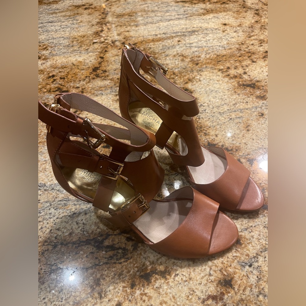 Michael Kors Lucinda Peep Toe Leather Heels 9-1/2